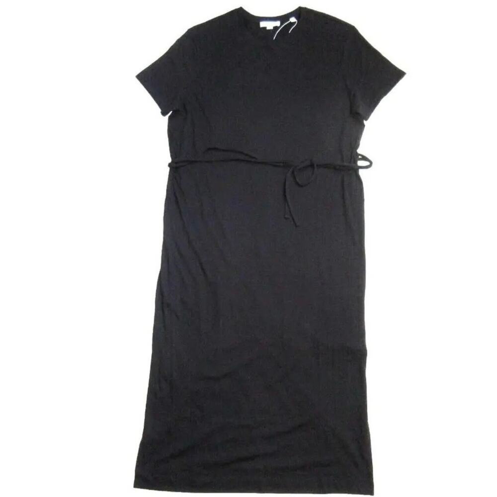 Vince Self Belted Cotton Midi in Black Lightweight T-shirt Dress A32